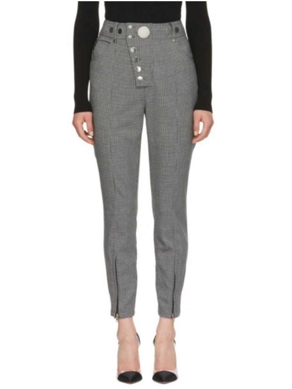 ALEXANDER WANG Grey Houndstooth Multi-Snap Trousers Size 4